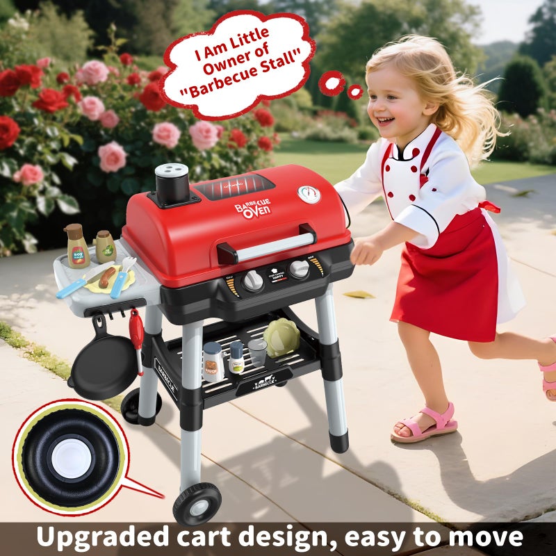 Shemira Kids Play Kitchen Toys, Kids BBQ Grill Playset with Smoke Sound Light, 2-Layer Barbecue Toy with Wheel, Outdoor Play Grill Toys for Toddlers 3-5, Play Food Toys Cooking Set, Birthday Gift for Boy Girl - Image 5
