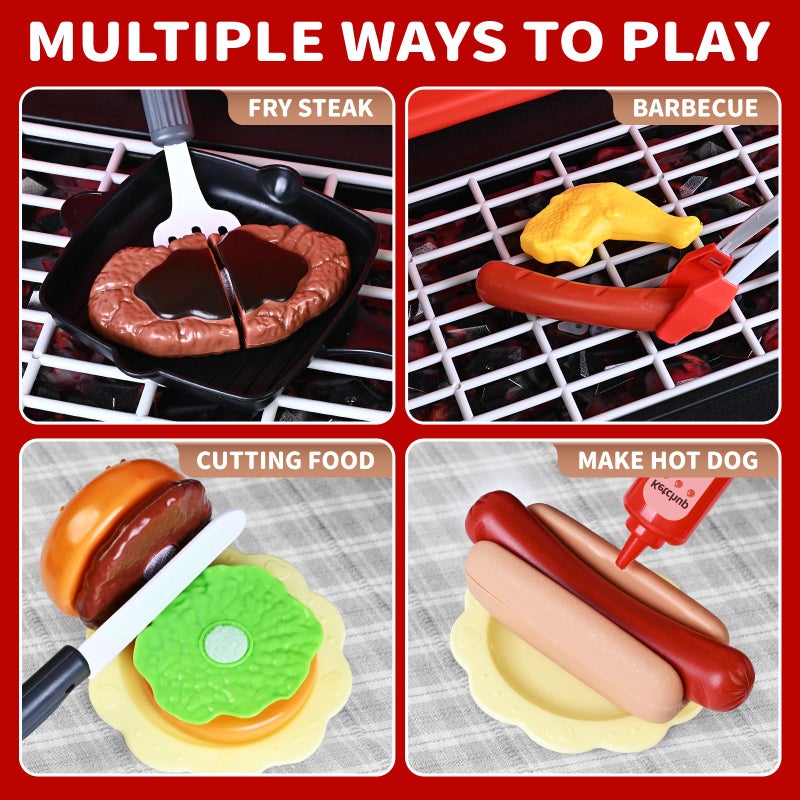 Shemira Kids Play Kitchen Toys, Kids BBQ Grill Playset with Smoke Sound Light, 2-Layer Barbecue Toy with Wheel, Outdoor Play Grill Toys for Toddlers 3-5, Play Food Toys Cooking Set, Birthday Gift for Boy Girl - Image 3