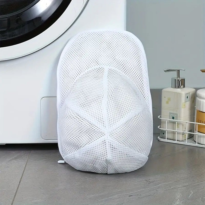 3 Pcs White Mesh Hat Washing Cage with Zipper Closure for Baseball Caps Delicate Hat Protector Laundry Accessories for Sports Enthusiasts Hat Maintenance Care - Image 1