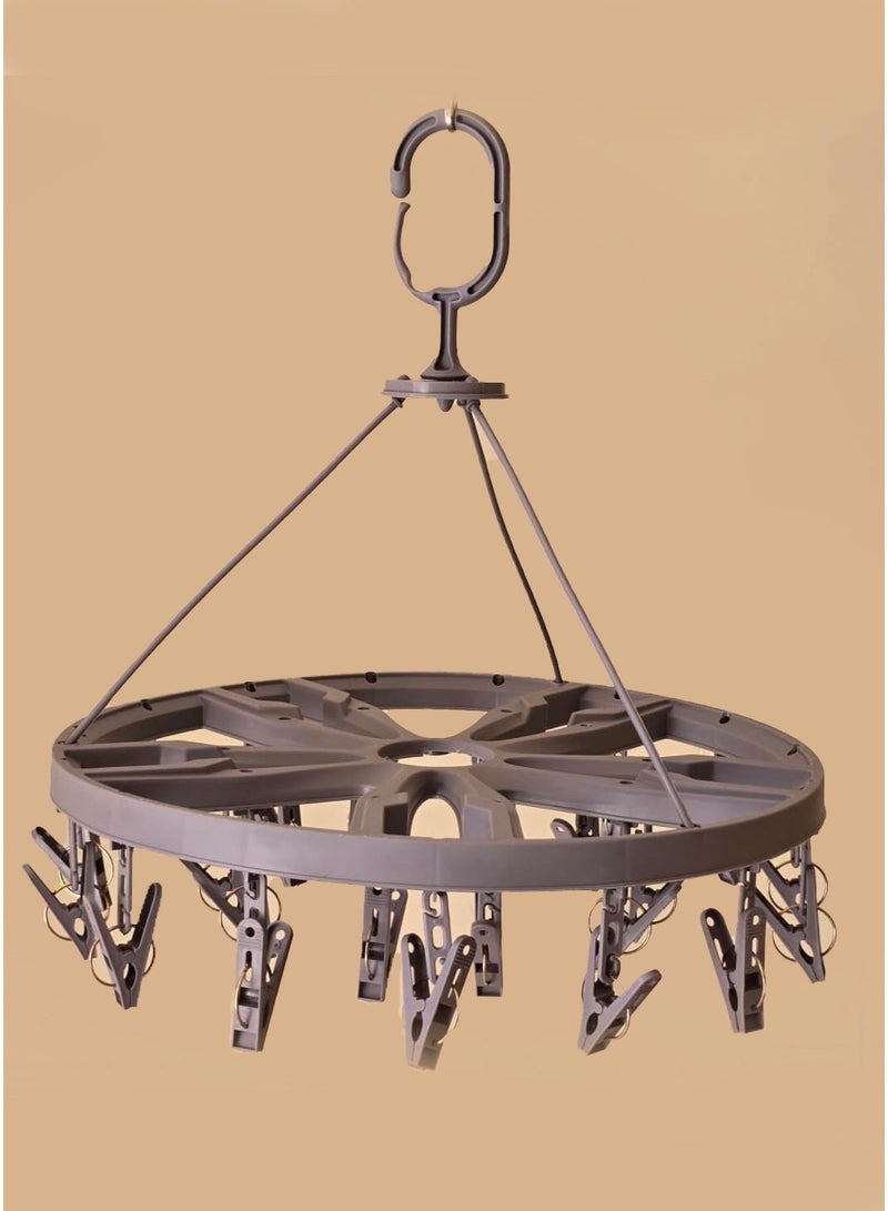 Round Plastic Clothes Hanger with 24 Clips – 360° Rotating Windproof Drying Rack - Image 1