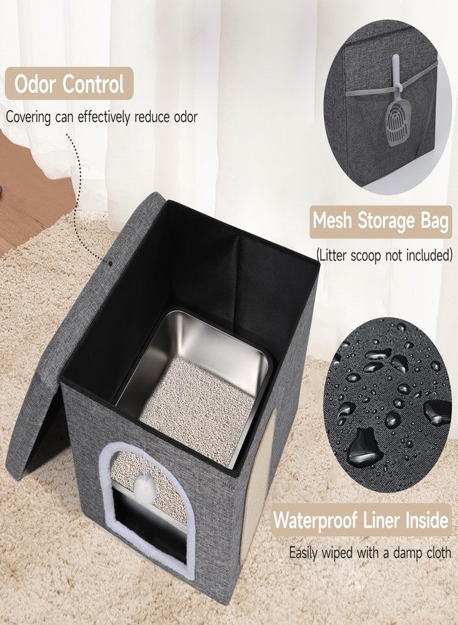 Shikha Cat Litter Box Enclosure Furniture, Foldable Hidden Litter Box with Mesh Storage Bag, Litter Box Furniture with Waterproof Inside, Easy Clean, Odor Control, Easy Assembly - 21.6”L x 17.7”D x 17.7”H - Image 3