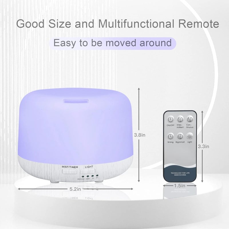 Marchred Aromatherapy Diffuser, 300ML Remote Control Essential Oil Diffusers, White Wood Grain Humidifier with 8 Colors Light 4 Timer Mode, Ultrasonic Scent Diffuser for Home, Office - Image 2