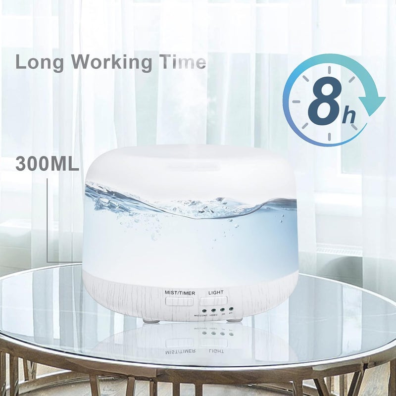Marchred Aromatherapy Diffuser, 300ML Remote Control Essential Oil Diffusers, White Wood Grain Humidifier with 8 Colors Light 4 Timer Mode, Ultrasonic Scent Diffuser for Home, Office - Image 3