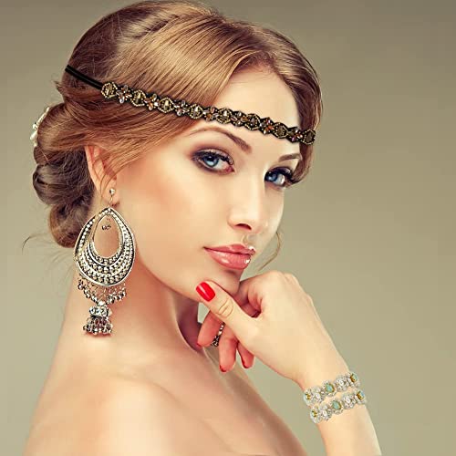 Ovenot 7 قطع أساور رأس مزينة بالأحجار الكريمة، أساور شعر مرنة عصرية للنساء والفتيات، إكسسوارات مجوهرات الشعر - Image 4