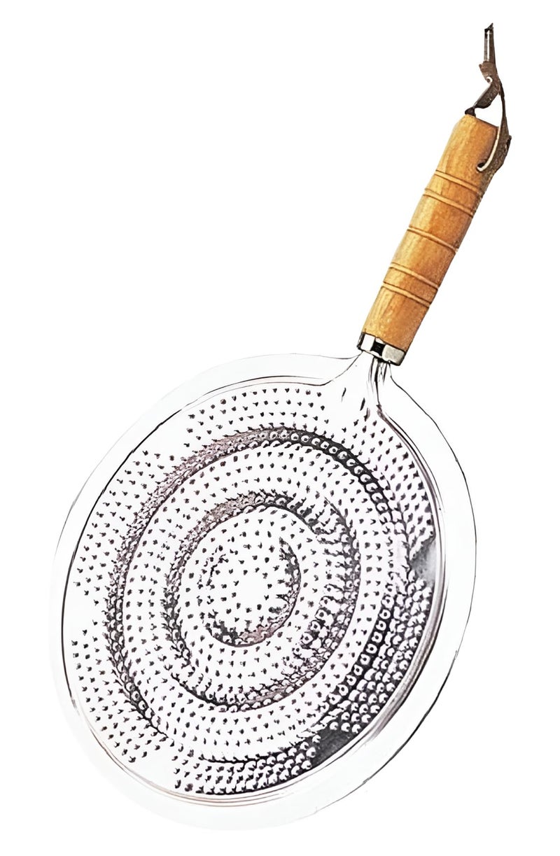 SHREESAMP SHREESAMP Barbeque Papad Roti Maker Jali Roaster Stainless Steel Round Shape with Wooden Handle Tawa Hot Roasting Jali Diffuser Pad Kitchen for Gas Stove Cooktop Plate Hot Roaster (32x21x1.5CM)  - Image 1
