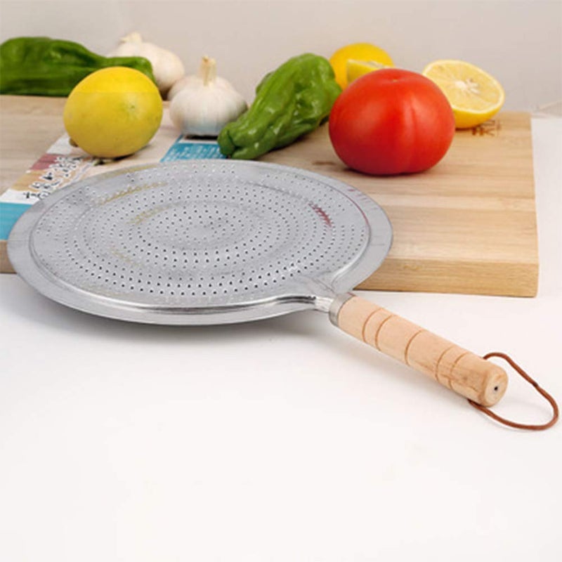 SHREESAMP SHREESAMP Barbeque Papad Roti Maker Jali Roaster Stainless Steel Round Shape with Wooden Handle Tawa Hot Roasting Jali Diffuser Pad Kitchen for Gas Stove Cooktop Plate Hot Roaster (32x21x1.5CM)  - Image 4
