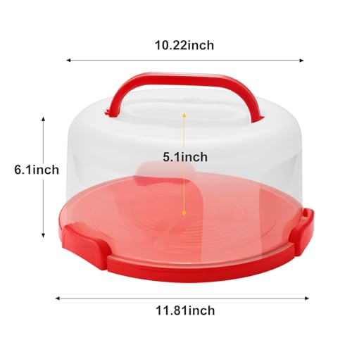 NVAZIOP 10 Inch Portable Cake Stand Carrier Holder with Lid and Handle Round Cake Storage Containers Cupcake Plastic Cake Cover Holder for Transport Red - Image 3