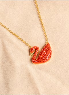 Stainless Steel Necklace Gold with a Red Zirconic Flamingo Pendant
