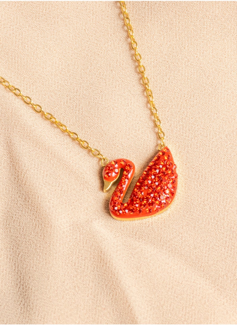 The Black Pearl Accessories - Stainless Steel Necklace Gold with a Red Zirconic Flamingo Pendant - Image 1