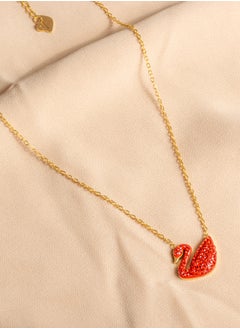 The Black Pearl Accessories Stainless Steel Necklace Gold with a Red Zirconic Flamingo Pendant  - Image 2
