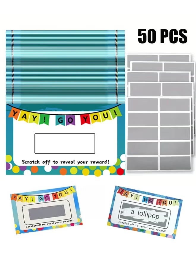 DIY Scratch Off Greeting Cards for Teachers,Win Cards Blank Certificate Gift Cards Customer Appreciation 50 Cards and Stickers Included - Image 1