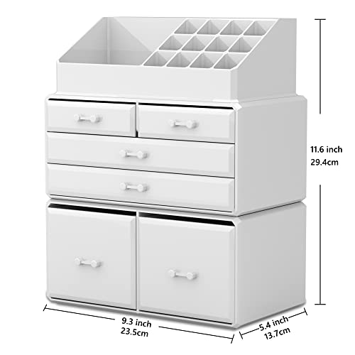 READAEER Makeup Organizer 3 Pieces Cosmetic Storage Case with 6 Drawers (White) - Image 2