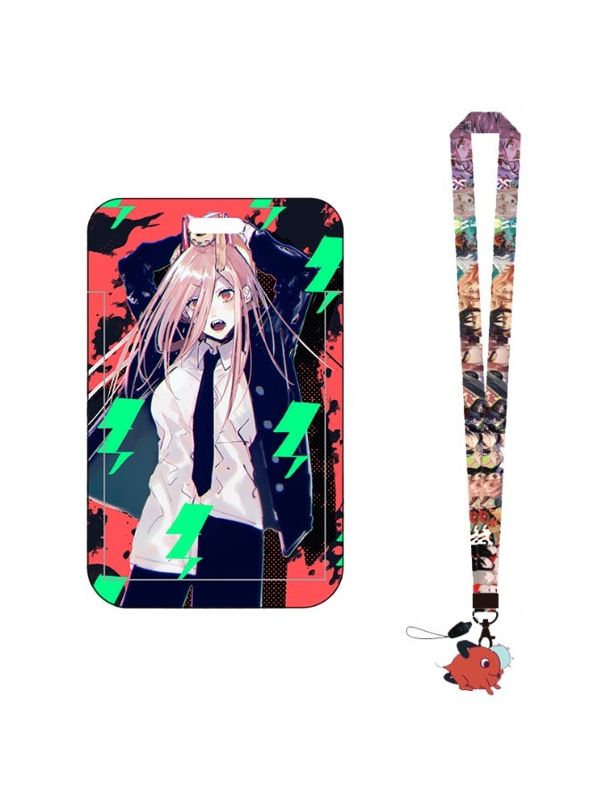 NIBEMINENT 1 - Piece Chainsaw Man Kpop Photo Card Holder Pendant Key Chain ID Badge Holder ID Card Holder Photo Card Protector for School ID Office ID Access Card for Women Girls 