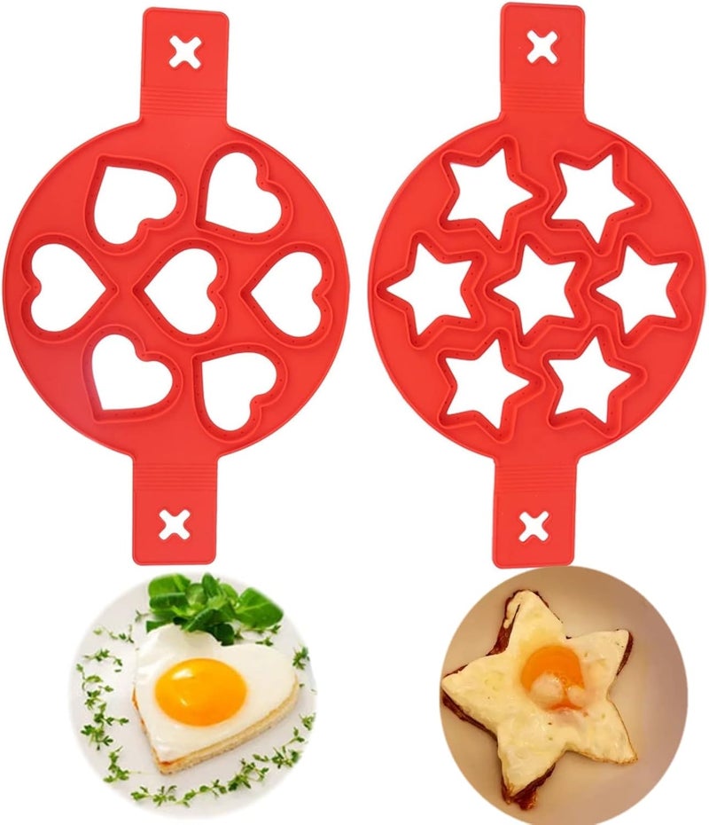 klarako Pancake Molds Silicone Mini Pancakes Maker Star Heart Shape Fried Egg Rings with Handle for Frying Cooking 2pcs - Image 1