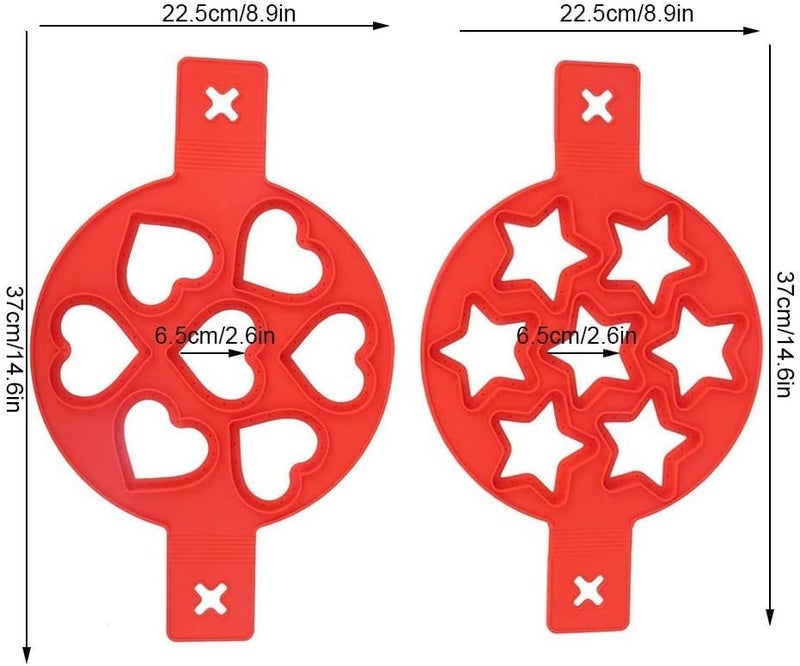 klarako Pancake Molds Silicone Mini Pancakes Maker Star Heart Shape Fried Egg Rings with Handle for Frying Cooking 2pcs - Image 3