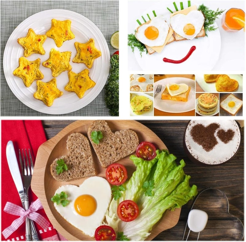 klarako Pancake Molds Silicone Mini Pancakes Maker Star Heart Shape Fried Egg Rings with Handle for Frying Cooking 2pcs - Image 2