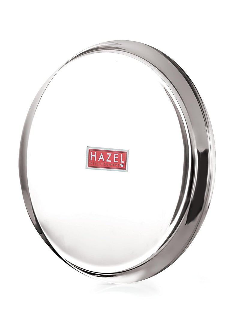 HAZEL Stainless Steel Plates Set | Premium Mirror Finish Thali Set Stainless Steel | Heavy Gauge Steel Plates Set for Dinner & Lunch Set of 4, 28 cm