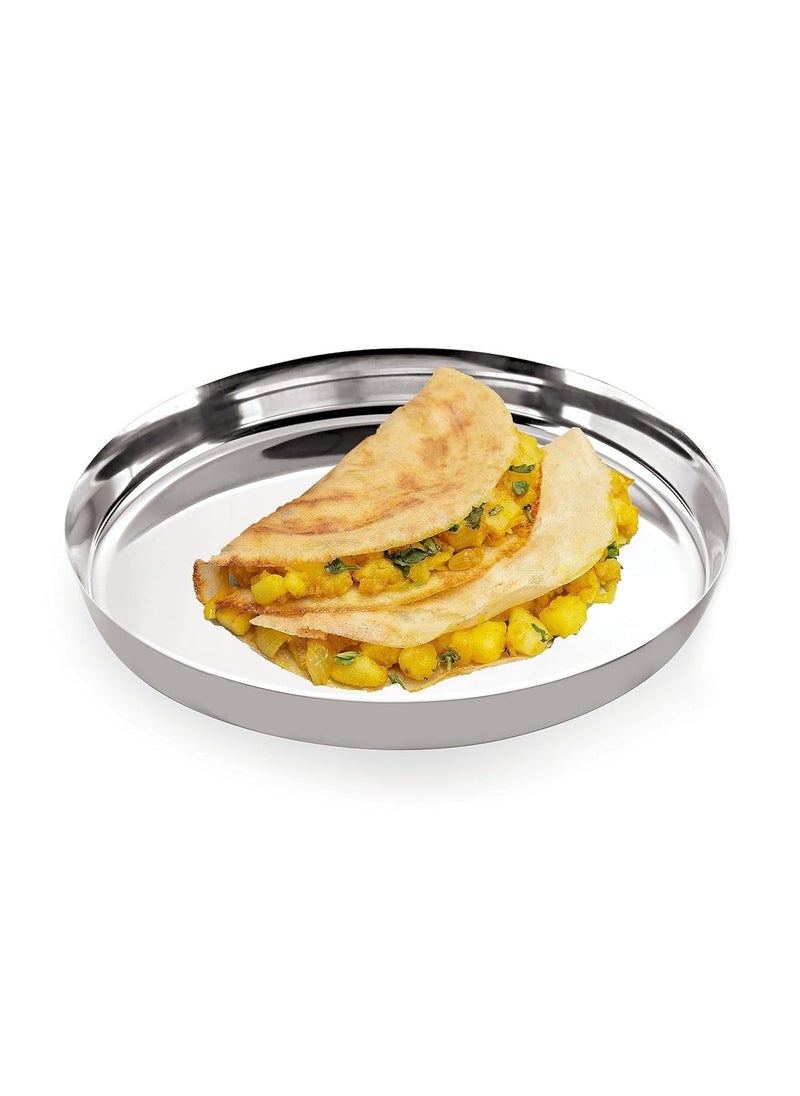 HAZEL Stainless Steel Plates Set | Premium Mirror Finish Thali Set Stainless Steel | Heavy Gauge Steel Plates Set for Dinner & Lunch Set of 4, 28 cm