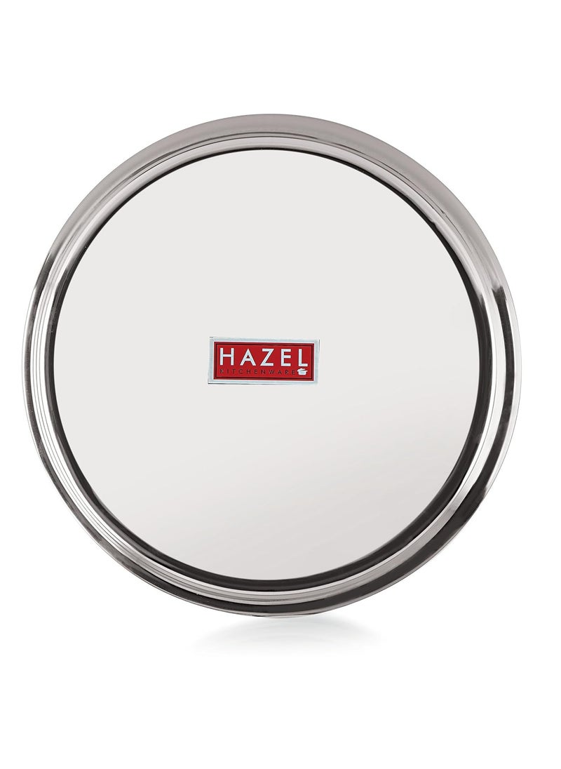 HAZEL Stainless Steel Plates Set | Premium Mirror Finish Thali Set Stainless Steel | Heavy Gauge Steel Plates Set for Dinner & Lunch Set of 4, 28 cm