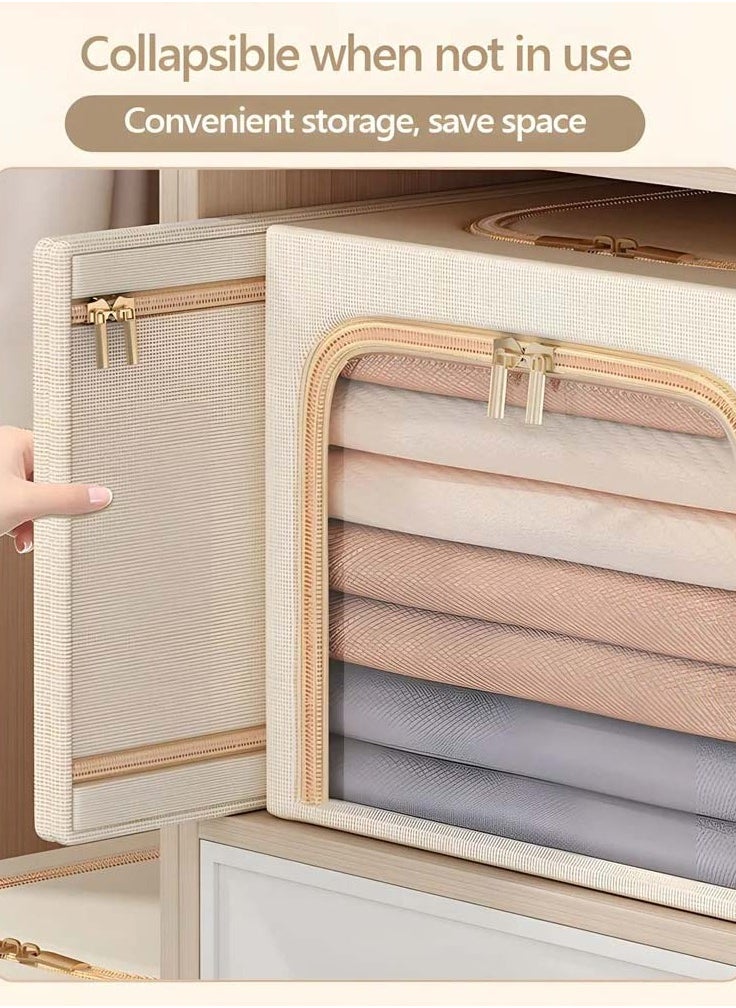 YIM-VIBEHAUS - Clothes Storage Bins, Foldable Storage Containers for Clothes, Quilts （Beige, 53x35x30cm） - Image 1