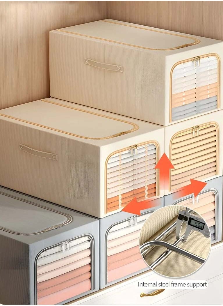 YIM-VIBEHAUS - Clothes Storage Bins, Foldable Storage Containers for Clothes, Quilts （Beige, 53x35x30cm） - Image 1