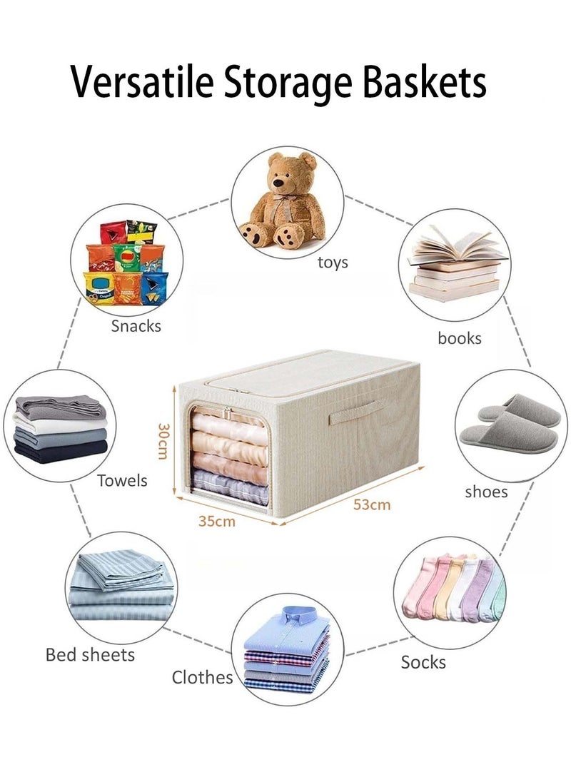 YIM-VIBEHAUS - Clothes Storage Bins, Foldable Storage Containers for Clothes, Quilts （Beige, 53x35x30cm） - Image 1