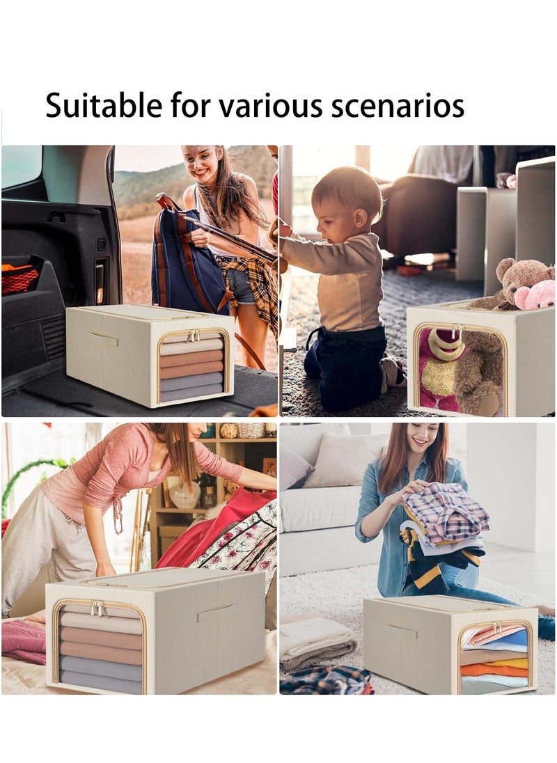 YIM-VIBEHAUS - Clothes Storage Bins, Foldable Storage Containers for Clothes, Quilts （Beige, 53x35x30cm） - Image 1