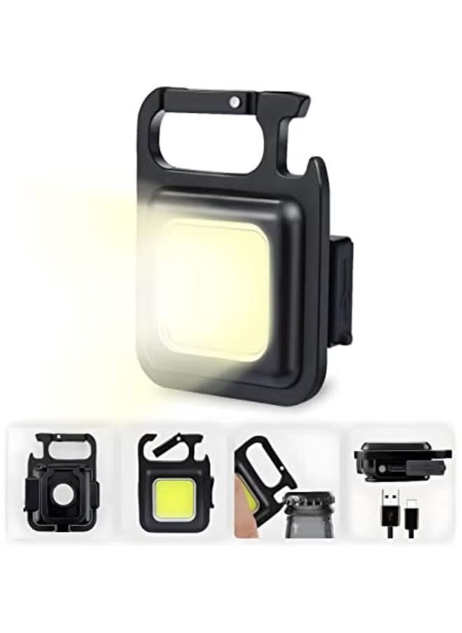 SHOPI Small LED Flashlight, Rechargeable Keychain Mini Flashlight, 4 Light Modes Portable Pocket Light with Folding Bracket Bottle Opener and Magnet Base for Fishing Walking Camping Outdoor Indoor 