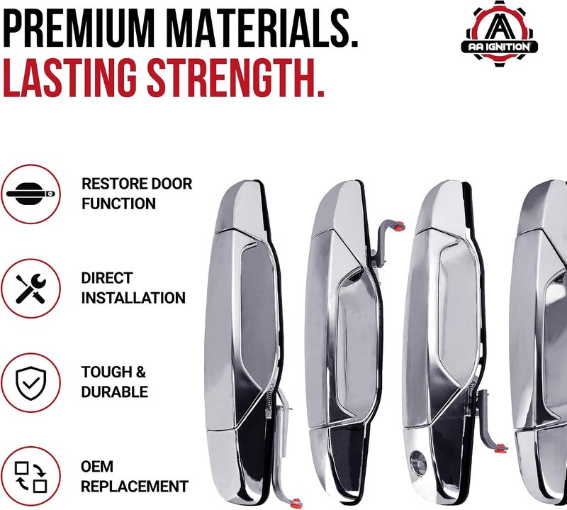 AA Ignition Exterior Door Handle Chrome Set of 4 - Compatible with Chevy, Cadillac & GMC Vehicles - Image 2