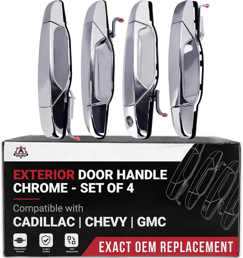 AA Ignition Exterior Door Handle Chrome Set of 4 - Compatible with Chevy, Cadillac & GMC Vehicles - Image 1