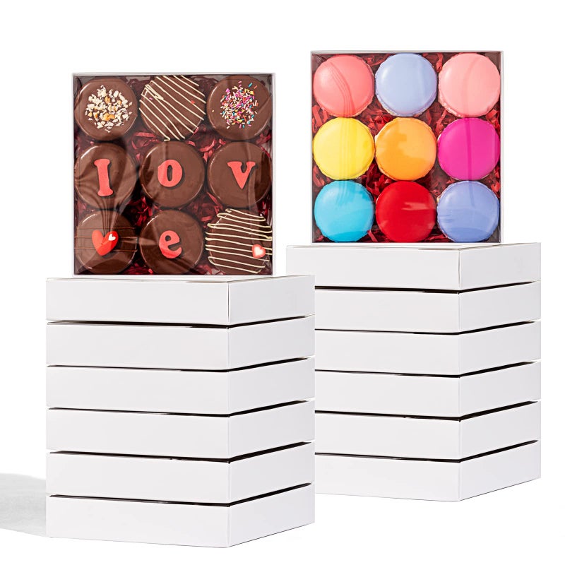 JCXPACK 50PCS 6 x 6 x 1  Clear White Cookie Boxes with Full Window Bakery Macaron Boxes Ores Boxes Cakesicle Boxes Chocolate Bomb Boxes