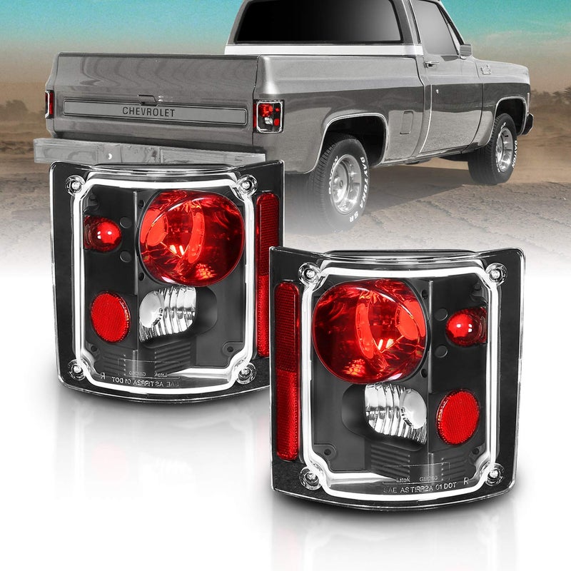 AmeriLite Black Housing Replacement Tail Lights Assembly Set For 19731991 Chevy GMC Full Size 1500 2500 3500 Pickup Passenger and Driver Side
