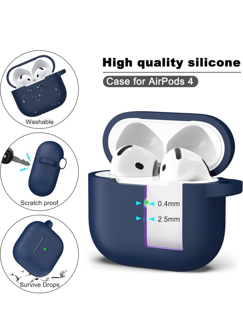غلاف AirPods للجيل الرابع مُعزَّز الحماية، غطاء سيليكون ناعم مع مفتاح، غطاء وقائي كامل للرجال والنساء، متوافق مع أحدث إصدار من Apple AirPods 4 — أزرق - Image 2