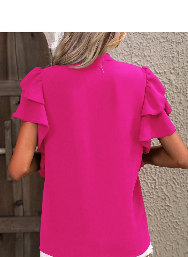 Shougu New V-neck Casual Solid Color Shirt Top  - Image 2