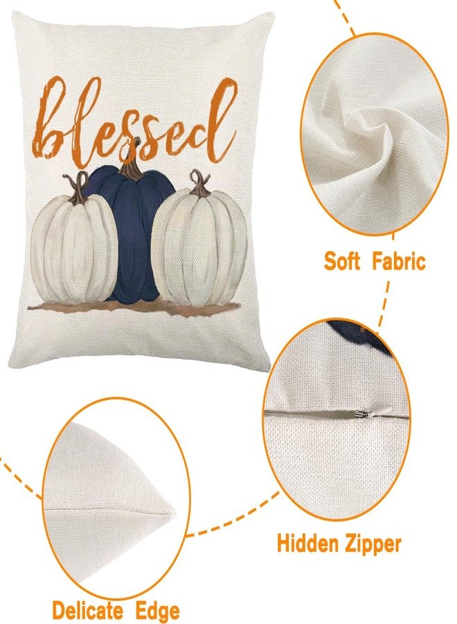 Vellibring Fall Pillow Covers 18 x 18 Inch Blue Pumpkins Throw Pillow Covers for Farmhouse Autumn Cushion Covers Thanksgiving Pillow Case for Indoor Home Bedroom Sofa Decor - Image 3