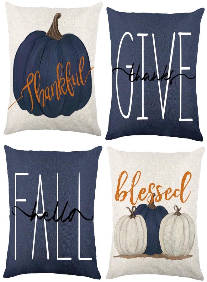 Vellibring Fall Pillow Covers 18 x 18 Inch Blue Pumpkins Throw Pillow Covers for Farmhouse Autumn Cushion Covers Thanksgiving Pillow Case for Indoor Home Bedroom Sofa Decor - Image 1