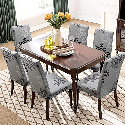 Styleys Elastic Polyester Floral, Geometric Stretch Removable Washable Short Chair Cover Protector Seat Slipcover SLMC105 (Black, White, Grey Ginkgo) 6 Chair Cover - Image 2