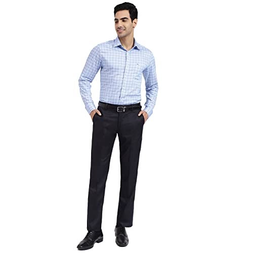 Arrow Men Slim fit Cotton Checked Long Sleeves Cutaway Collar Shirt(ARADOSH0818_Blue_40) - Image 4