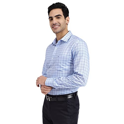 Arrow Men Slim fit Cotton Checked Long Sleeves Cutaway Collar Shirt(ARADOSH0818_Blue_40) - Image 5