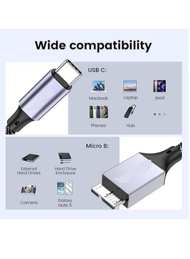 USB C to Micro B Cable (2M) – USB 3.0 Type-C Male to Micro B Data Cable for External Hard Drives, Compatible with Toshiba, Seagate, WD, Galaxy S8/S9/S10 and More  - Image 2