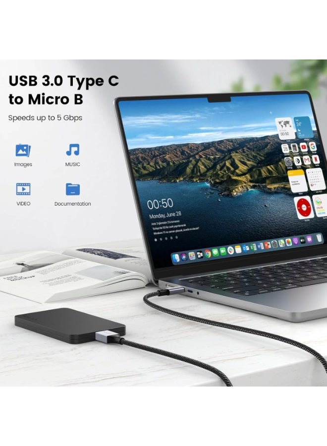 USB C to Micro B Cable (2M) – USB 3.0 Type-C Male to Micro B Data Cable for External Hard Drives, Compatible with Toshiba, Seagate, WD, Galaxy S8/S9/S10 and More  - Image 3