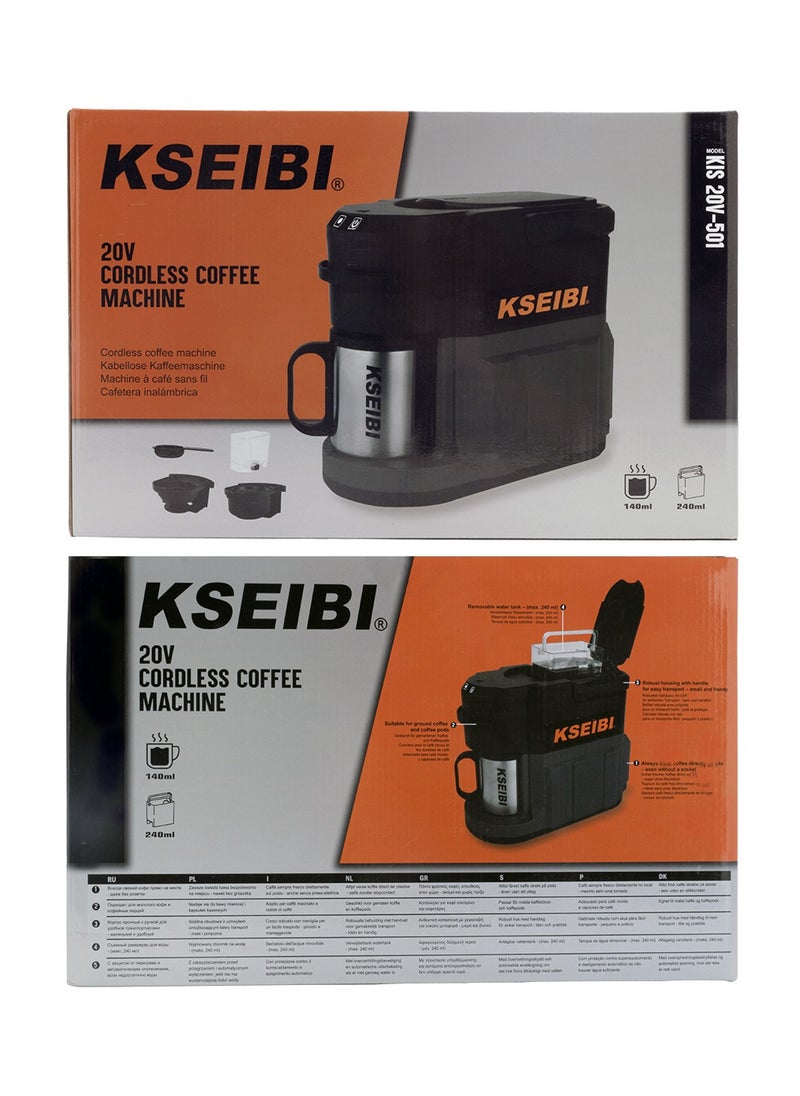 KSEIBI - 20V Cordless Coffee Machine with 0.24 L Removable Water Reservoir, (TOOL ONLY) for Ground Coffee and Coffee Pods. Outdoor Espresso Machine for Camping, Hunting, Small Espresso Machine for Cappuccino, Latte. - Image 1