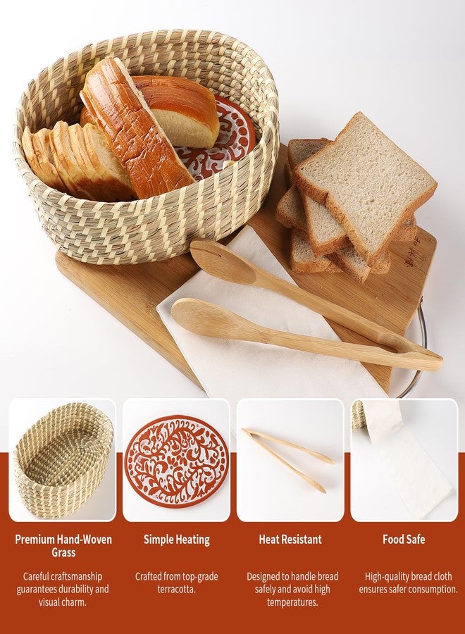 funsky Bread Warmer Basket with Stone Set,Bread Baskets for Serving,Terracotta Bread Warmer Gifts for Sourdough Bakers,Hostess House Warming Gifts Basket - Image 4