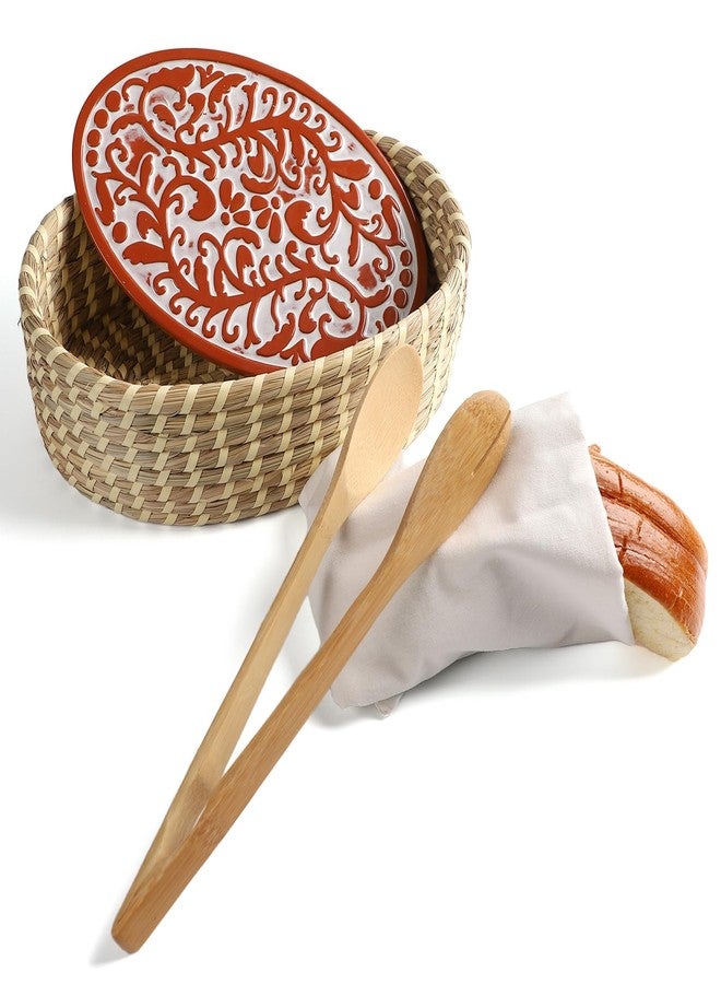 funsky Bread Warmer Basket with Stone Set,Bread Baskets for Serving,Terracotta Bread Warmer Gifts for Sourdough Bakers,Hostess House Warming Gifts Basket - Image 1