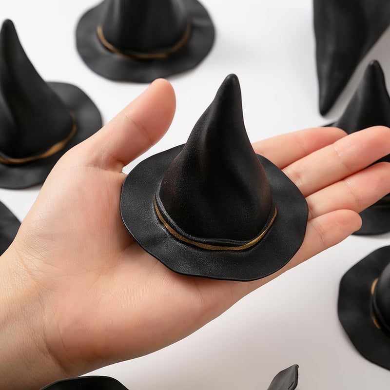 tiecawk 12Pcs Plastic Witch Hats Mini Halloween Witch Hats Wizard Hat for DIY Crafts Bottle Toppers Halloween Party Supplies Black - Image 2