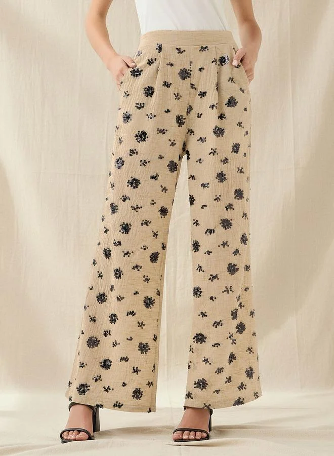 Splash FAV Wide Leg Trousers with Sequin Embellishment