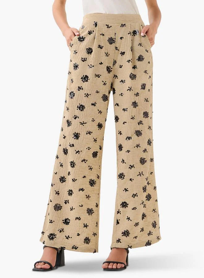 Splash FAV Wide Leg Trousers with Sequin Embellishment
