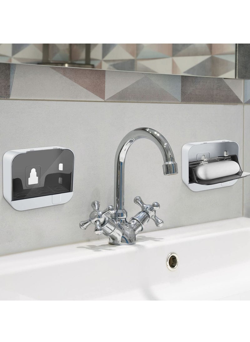 Bar Soap Holder, 4 Pack Dish Holder Shower Wall Mounted with Drain Flip Waterproof Container Removable Box Adhesive Bathroom Sink White - Image 4