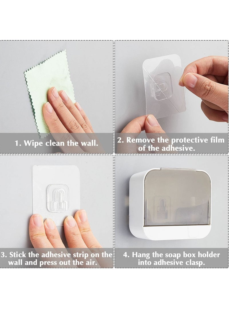 Bar Soap Holder, 4 Pack Dish Holder Shower Wall Mounted with Drain Flip Waterproof Container Removable Box Adhesive Bathroom Sink White - Image 2