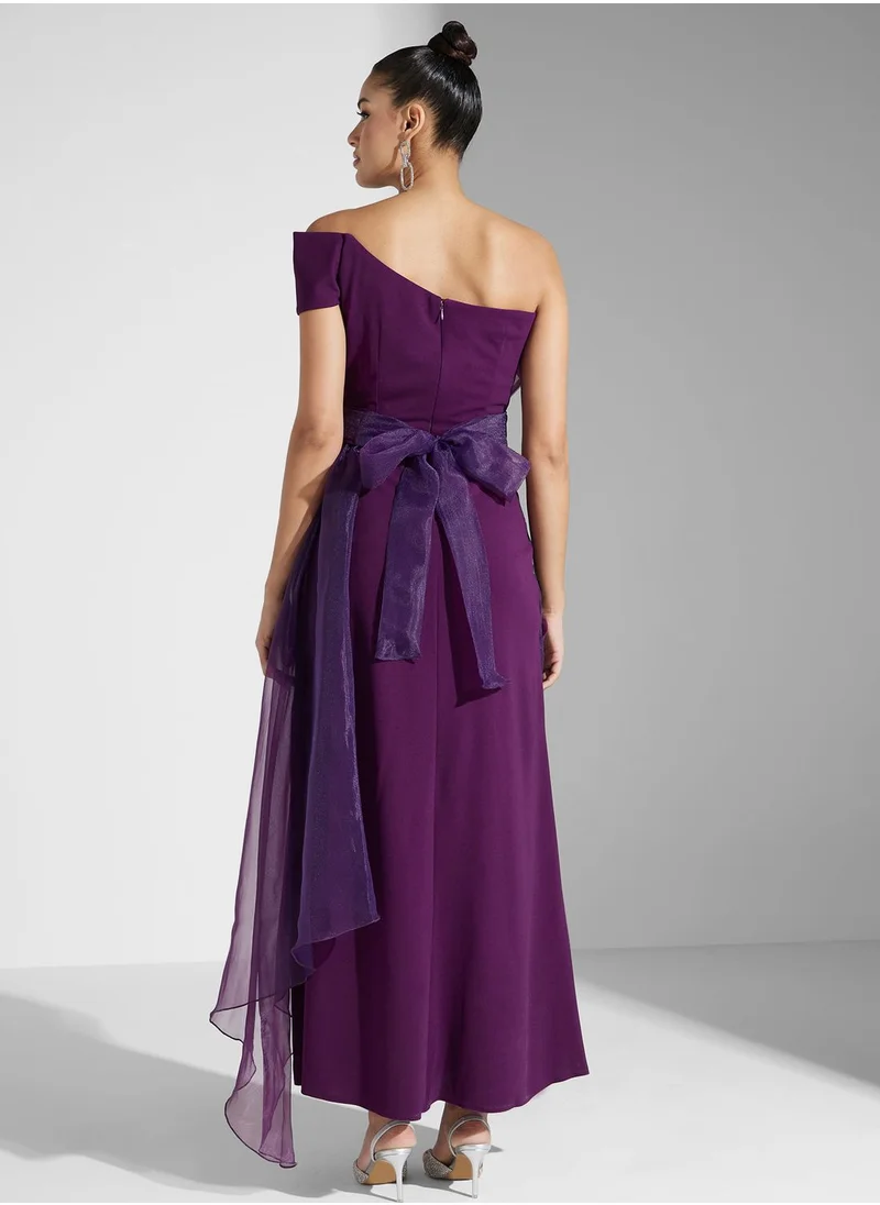 Iyra Bardot Mesh Tiered Dress